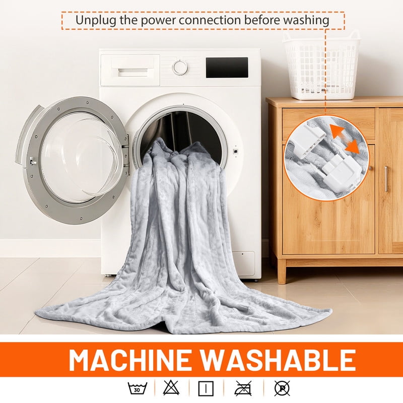 Vccoem Heated Blanket, Light Gray Electric Throw with 9 Heat Settings & Auto Shut-off, 50"x60"