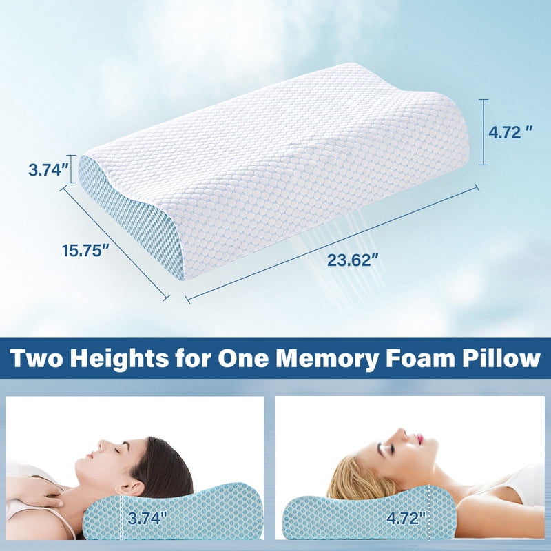 Cervical Neck Pillow for Sleeping and Neck Support, Ergonomic Contour Memory Foam Pillow for Side, Back, Stomach Sleeper, Washable Pillowcase, Blue