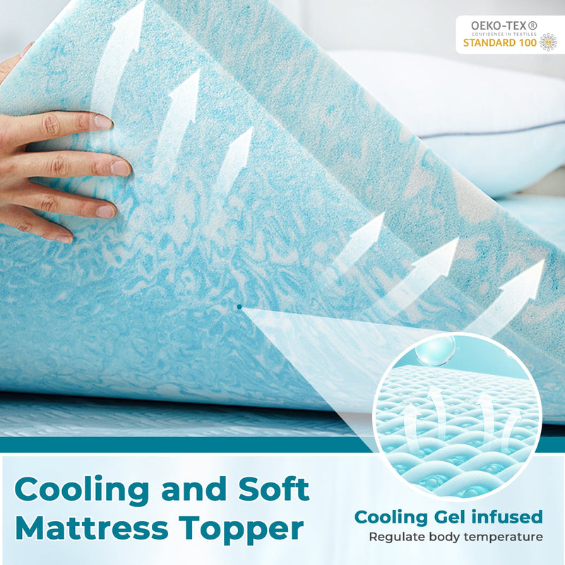VCCOEM 3 Inch Gel-Infused Memory Foam Mattress Topper Queen Size Plush Cooling Topper for Pressure Relief & Body Support CertiPUR-US Certified