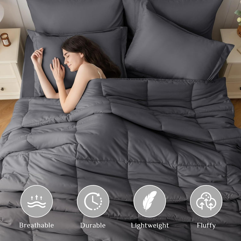 Cooling Comforter Queen Size, Down Alternative Duvet Insert with Corner Tabs, All Season Soft Quilted Bed Comforter, Lightweight Bedding for Women & Men, Grey