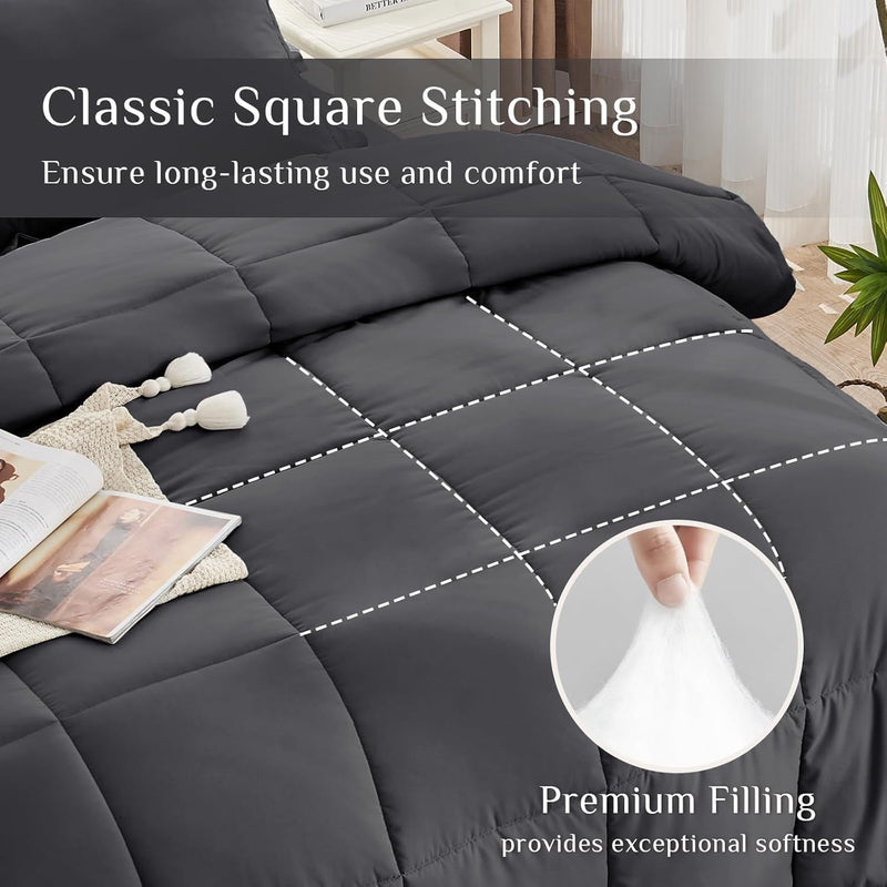 Cooling Comforter Queen Size, Down Alternative Duvet Insert with Corner Tabs, All Season Soft Quilted Bed Comforter, Lightweight Bedding for Women & Men, Grey