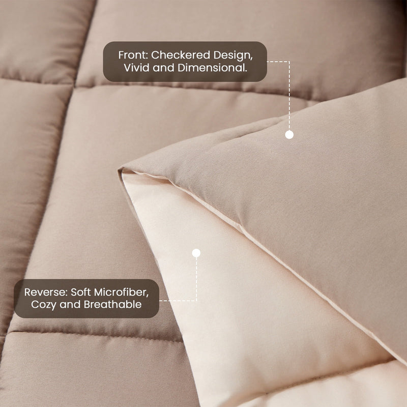Vccoem 7 Piece Comforter Set Queen Size, All Season Bed in a Bag, Ultra Soft Bedding with Comforter, Sheets, Pillowcases & Shams, Khaki & Beige