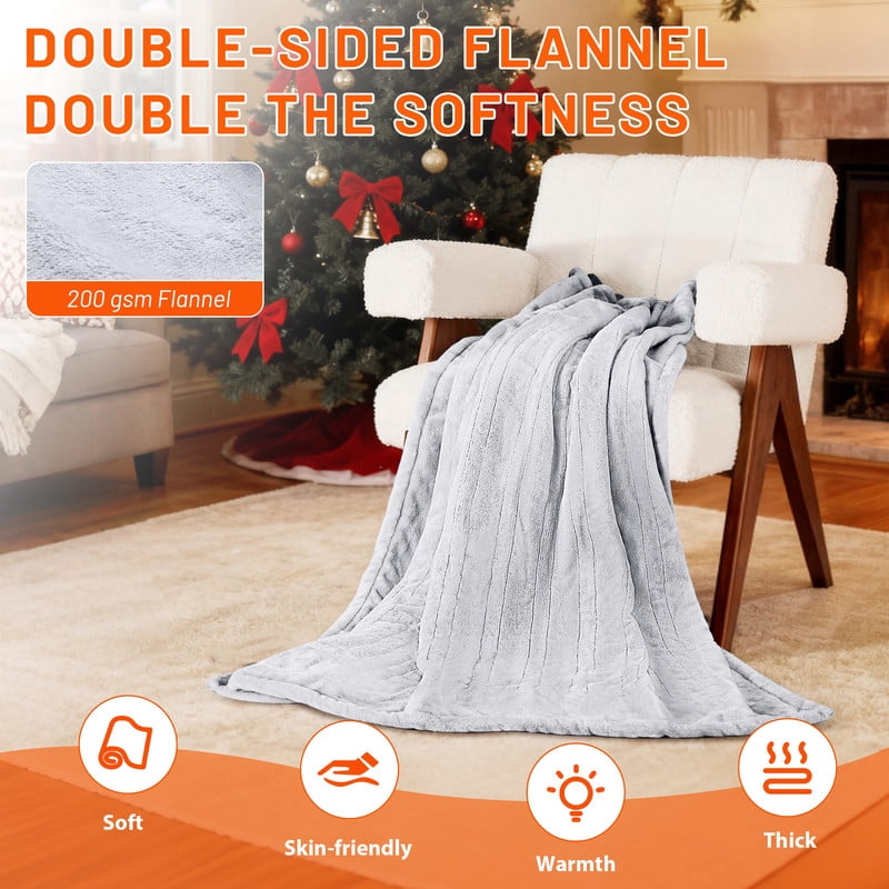 Vccoem Heated Blanket, Light Gray Electric Throw with 9 Heat Settings & Auto Shut-off, 50"x60"