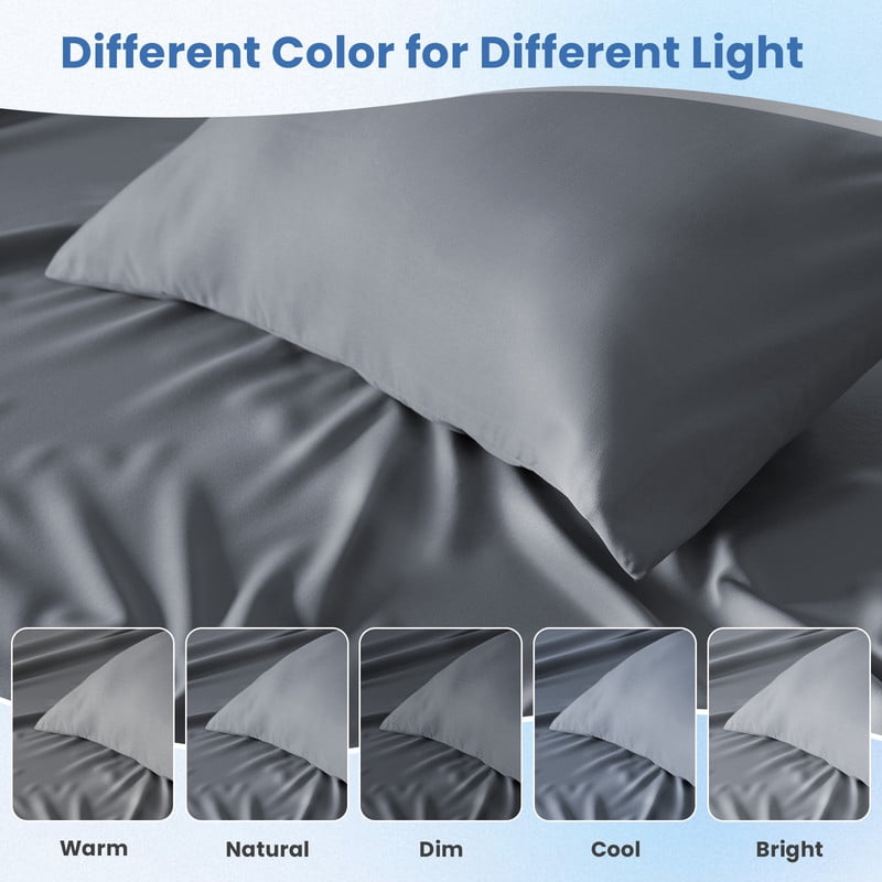 Bedding Queen Size 4 Pieces Sheet Set, Includes 1 Fitted Sheet, 1 Flat Sheet and 2 Pillowcases, Soft and Breathable Cooling Bed Sheet Set with Deep Pocket, Grey