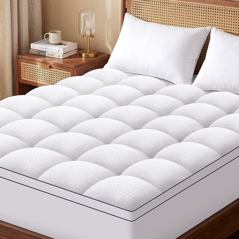 Vccoem Queen Mattress Topper, 2" Cooling Pillow Top & 8-21" Deep Pocket, Plush Mattress Pad Cover for Breathable Comfort, White