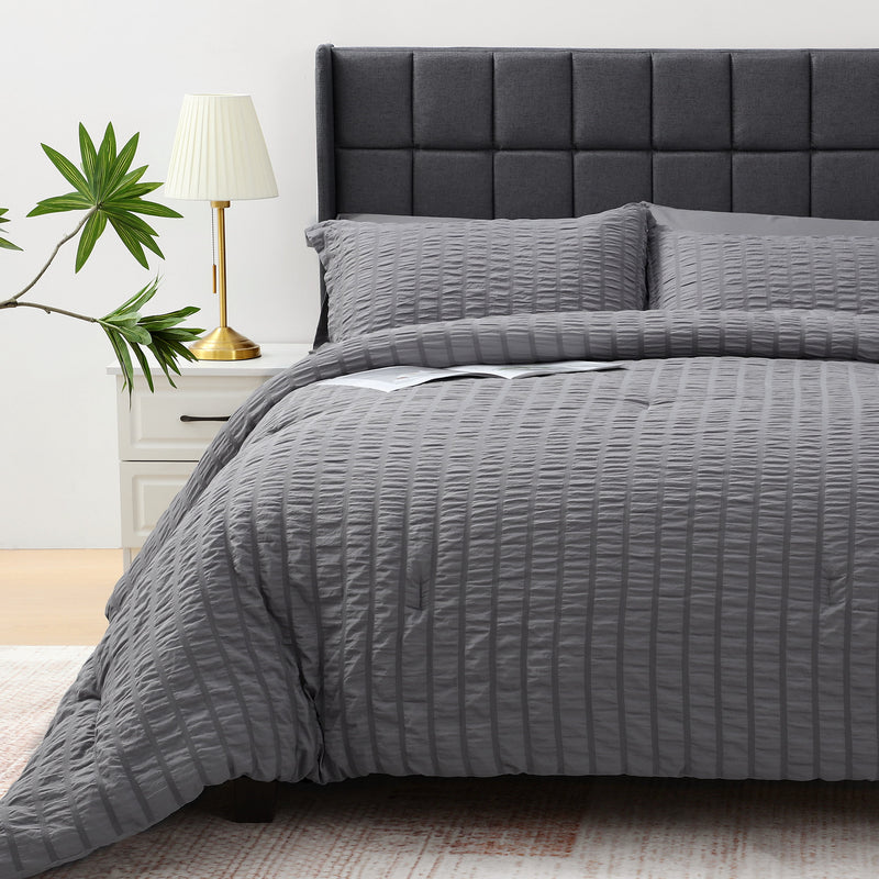 Vccoem 7 Piece Queen Comforter Set, Bed in a Bag with Sheets, Pillowcases & Shams, All Season Soft Bedding, Cozy and Lightweight, Machine Washable, Gray