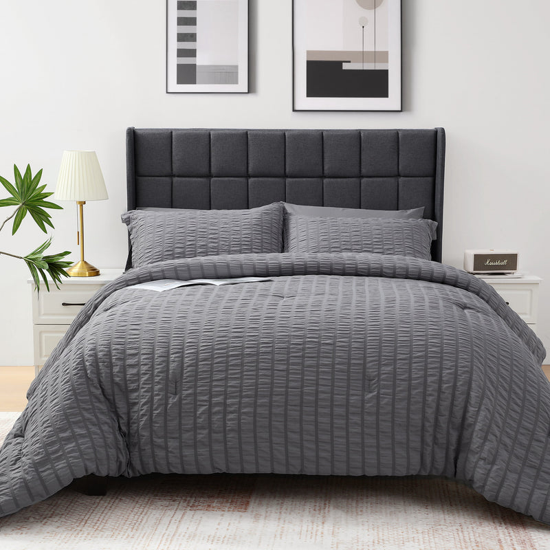 Vccoem 7 Piece Queen Comforter Set, Bed in a Bag with Sheets, Pillowcases & Shams, All Season Soft Bedding, Cozy and Lightweight, Machine Washable, Gray