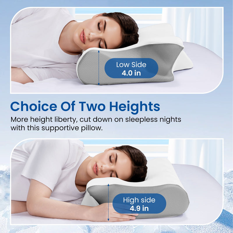 Vccoem Cervical Pillow for Neck Pain Relief, Ergonomic Hollow Design, Odorless Memory Foam Pillow for Sleeping, Orthopedic Contour Neck Support Pillows with Additional Pillowcase,(White Paired Gray)