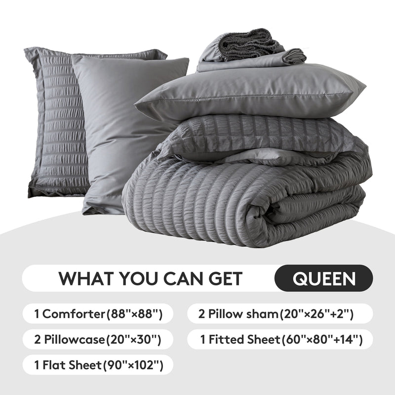 Vccoem 7 Piece Queen Comforter Set, Bed in a Bag with Sheets, Pillowcases & Shams, All Season Soft Bedding, Cozy and Lightweight, Machine Washable, Gray