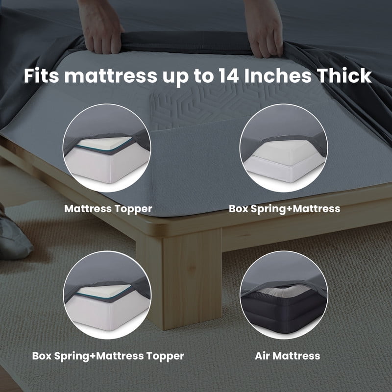Bedding Queen Size 4 Pieces Sheet Set, Includes 1 Fitted Sheet, 1 Flat Sheet and 2 Pillowcases, Soft and Breathable Cooling Bed Sheet Set with Deep Pocket, Grey