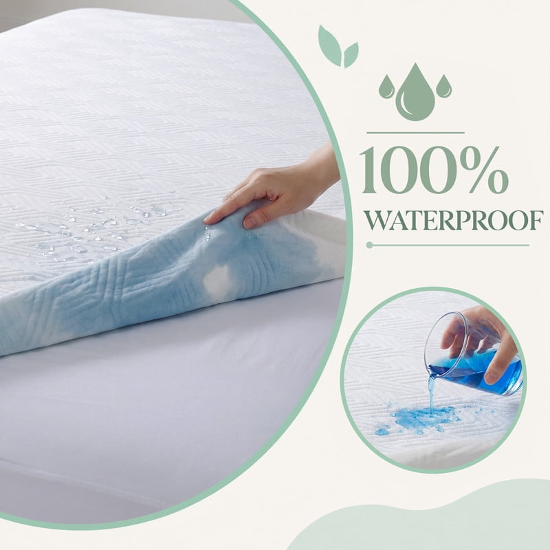 Vccoem Queen Waterproof Mattress Protector, Quilted Breathable Noiseless Mattress Pad, Deep Pocket Fits up to 21”, White