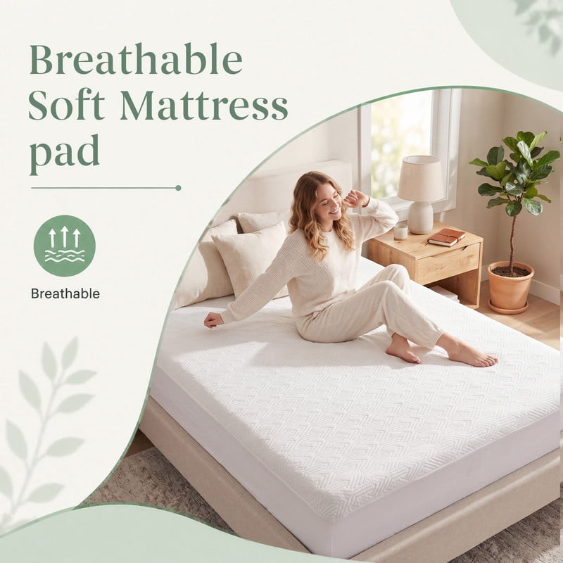Vccoem Queen Waterproof Mattress Protector, Quilted Breathable Noiseless Mattress Pad, Deep Pocket Fits up to 21”, White