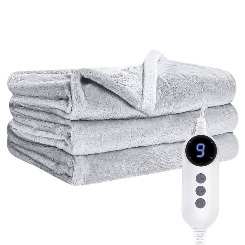 Vccoem Heated Blanket, Light Gray Electric Throw with 9 Heat Settings & Auto Shut-off, 50"x60"